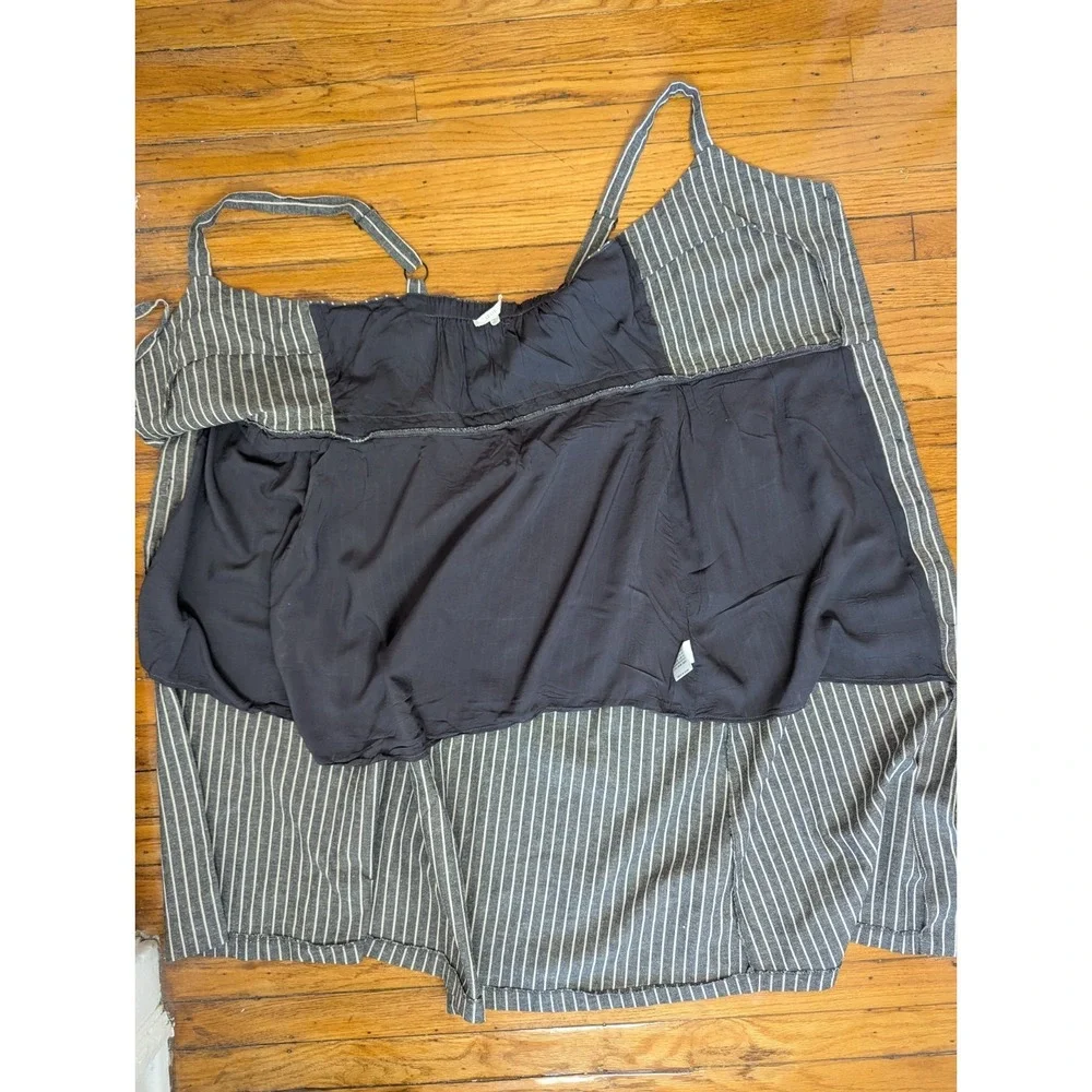 Le Lis Charcoal Pinstripe Linen Cotton Button Front Midi Dress Lined Pockets M - Picture 6 of 9